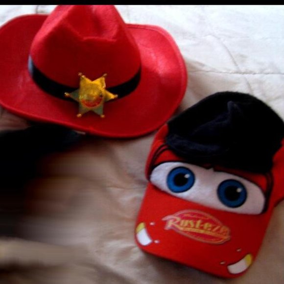 PIXAR DISNEY Other - Lot of 2 Kids Pixar TOY STORY COWBOY HAT & Disney CARS LIGHTENING MCQUEEN CAP